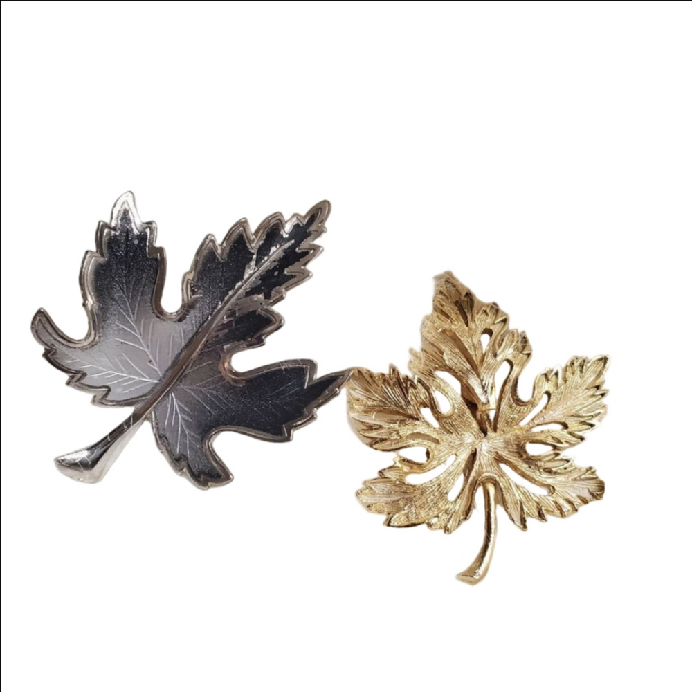 Vintage Leaf Brooches Set of 2